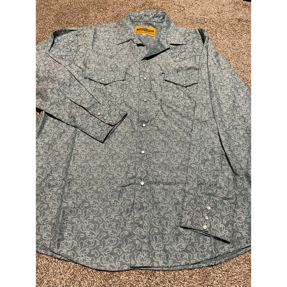 Hannover Old West Casual Style Mens Paisley Western Snap Shirt Teal Blue Size 42